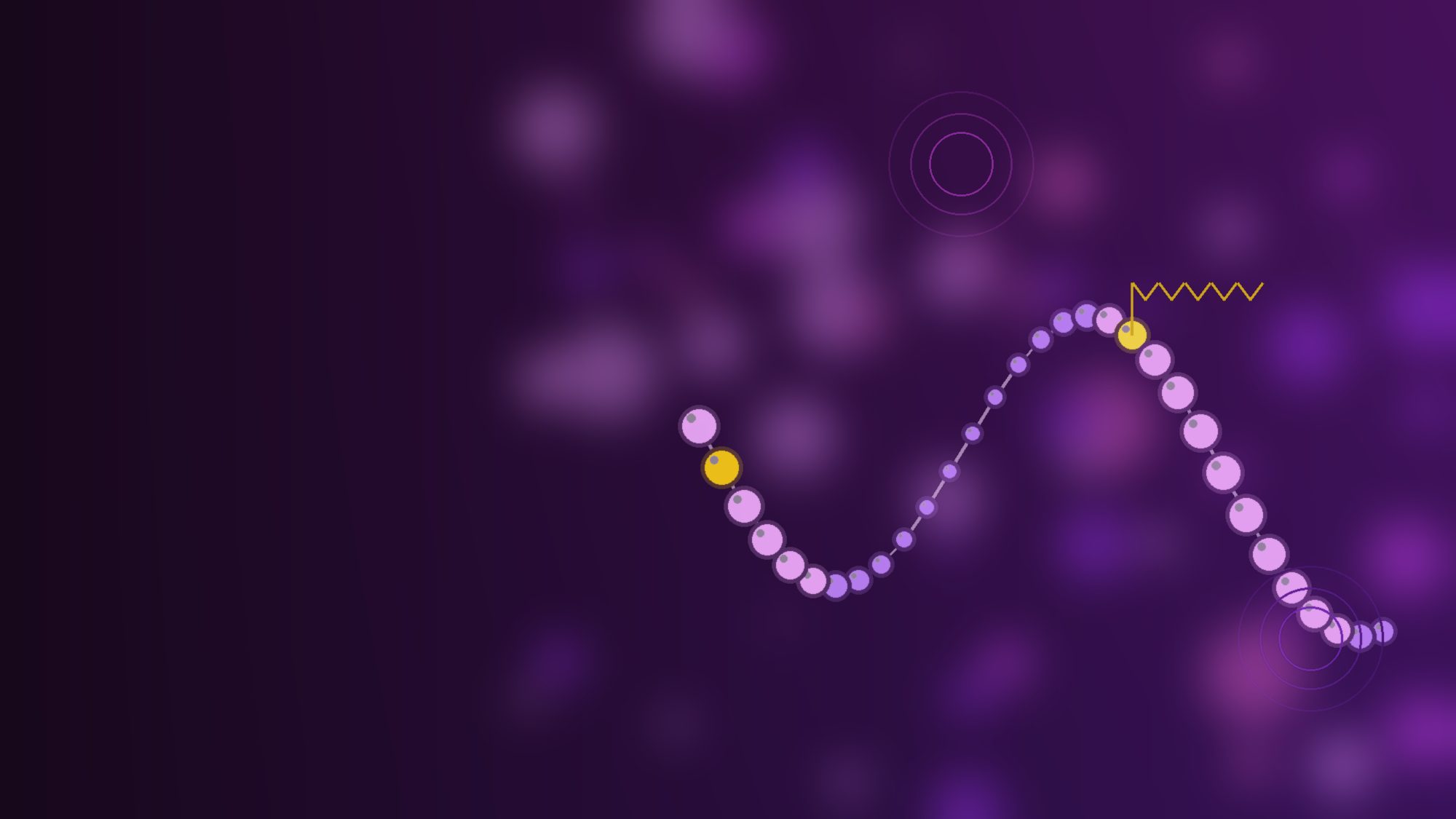 Purple illustration of a 31-unit peptide chain with a fatty side chain, representing semaglutide
